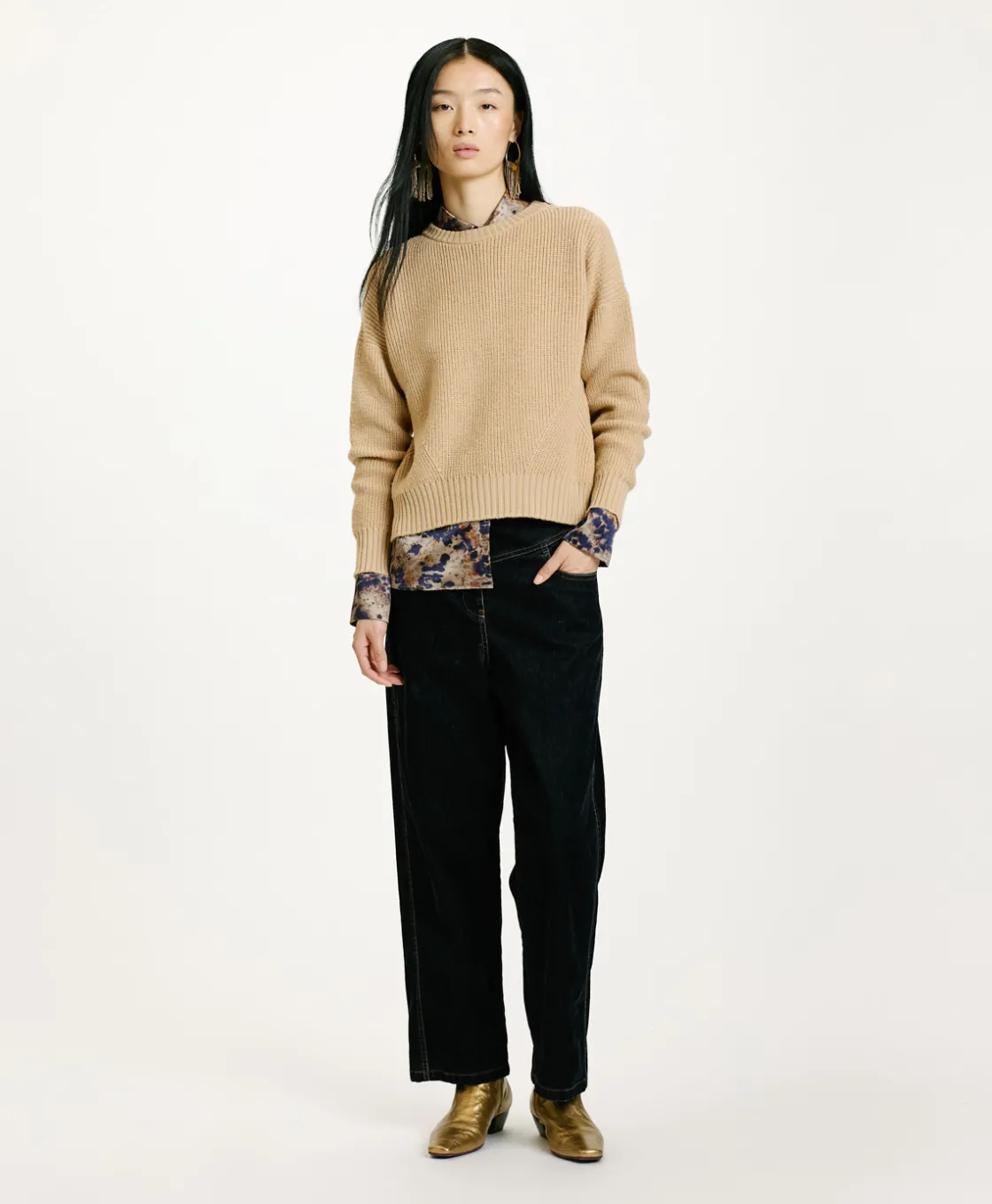 Momoni Mailles*TRICOT AKI À CÔTES EN LAINE MÉRINOS - CRÈME Crème