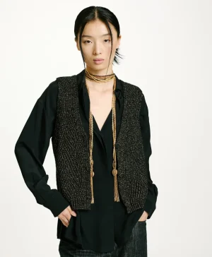 Momoni Mailles*TRICOT HIDARI POINT BRODERIE LUREX - Noir