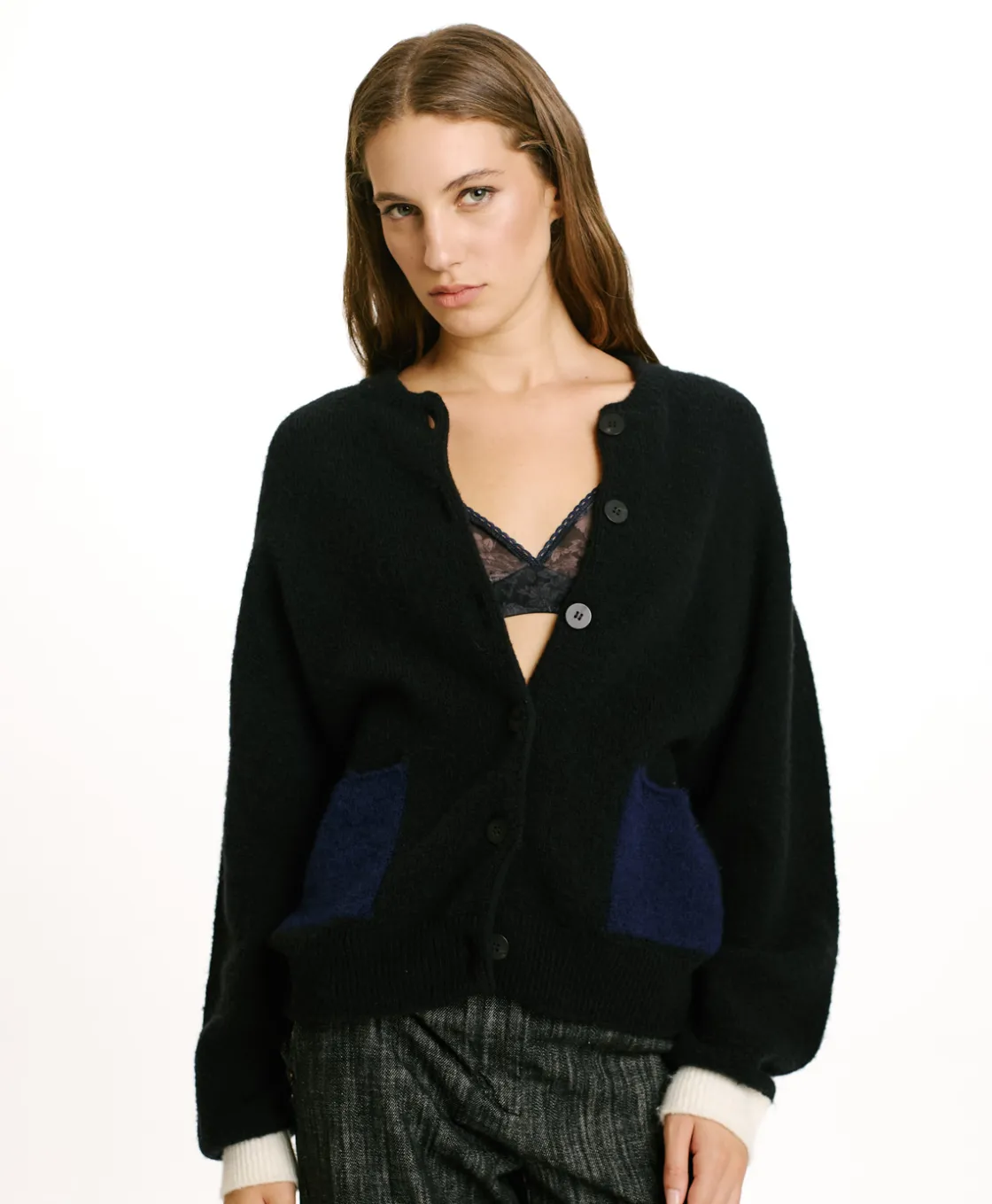 Momoni Mailles*TRICOT KAERU EFFET JERSEY COLOR BLOCK - Noir