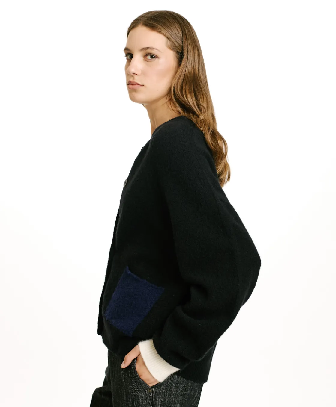 Momoni Mailles*TRICOT KAERU EFFET JERSEY COLOR BLOCK - Noir