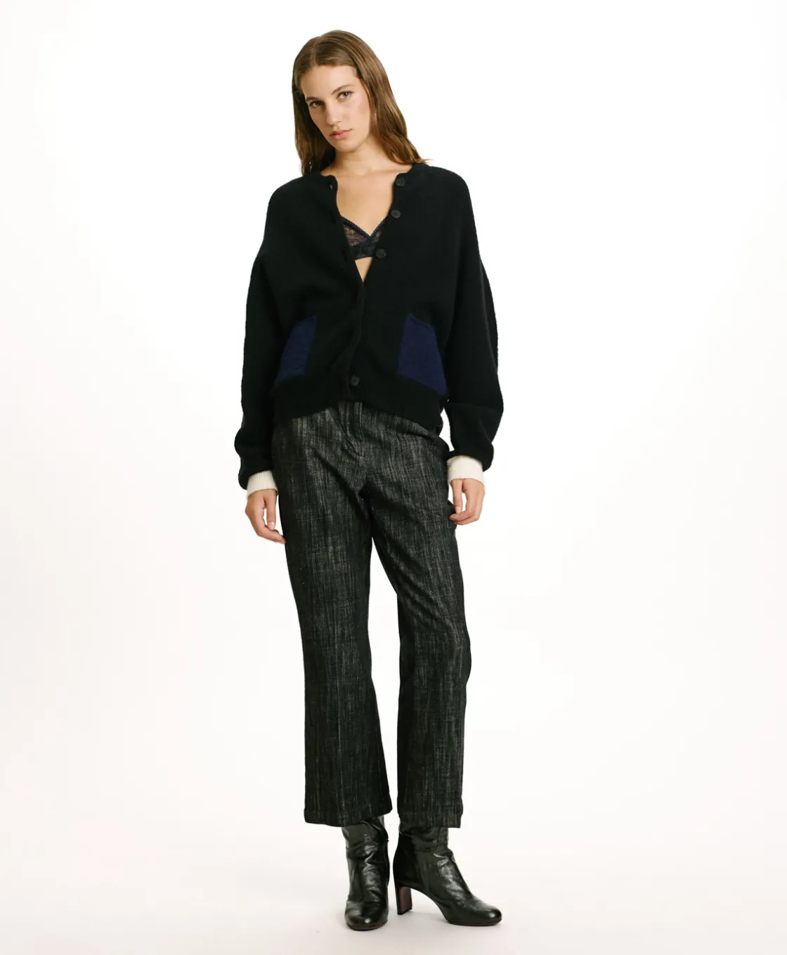 Momoni Mailles*TRICOT KAERU EFFET JERSEY COLOR BLOCK - Noir