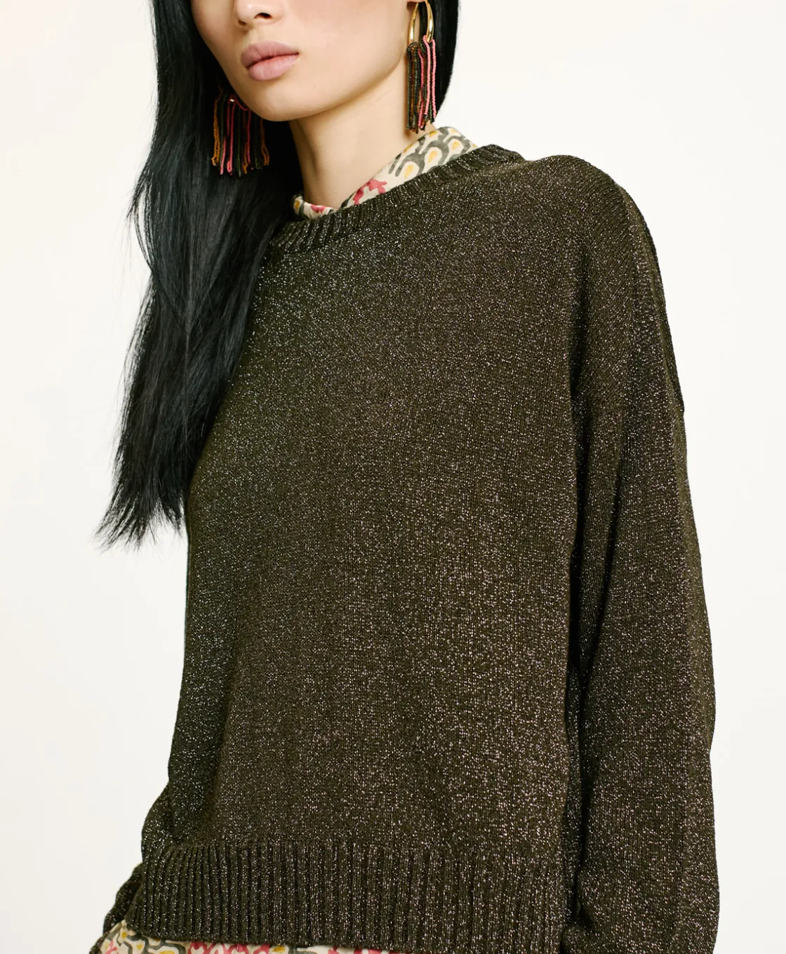 Momoni Mailles*TRICOT KARASU EN LUREX - Algue