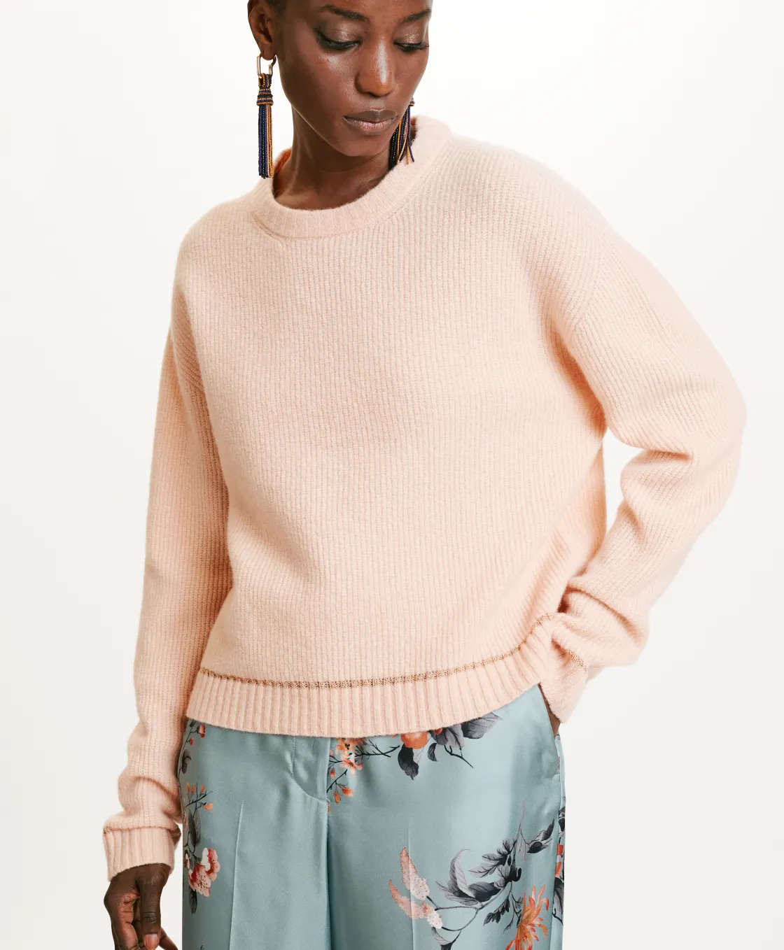 Momoni Mailles*TRICOT KARASU POINT D’ÉPI STRETCH - ROSE ANTIQUE RoseAntique