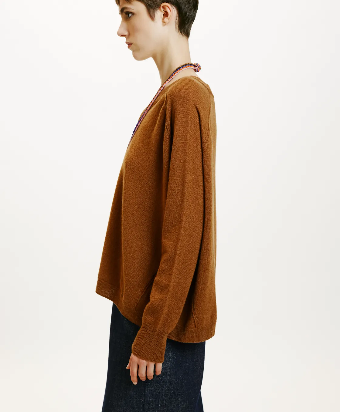 Momoni Mailles*TRICOT KIMI EN LAINE MÉRINOS CACHEMIRE - Tabac