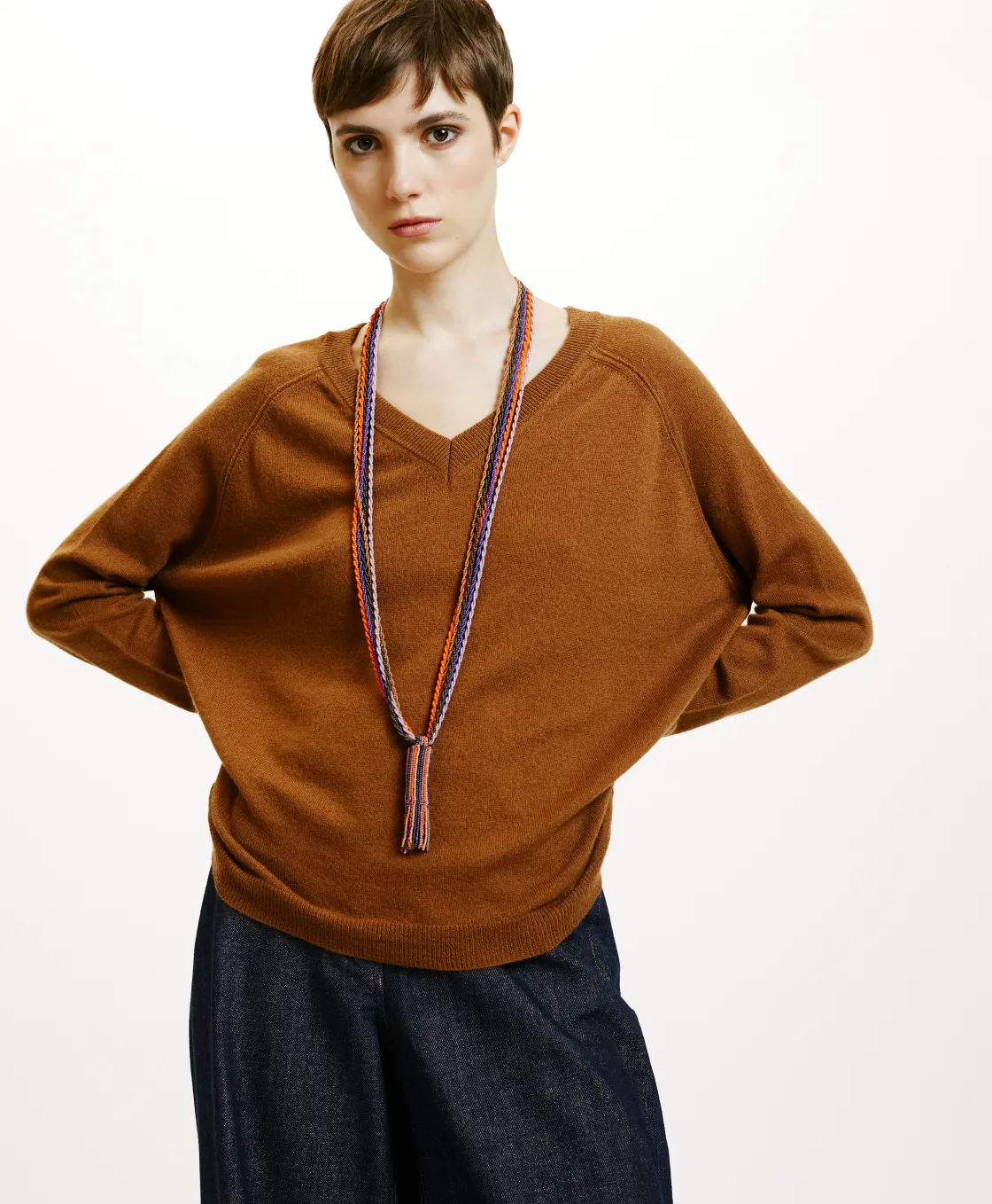 Momoni Mailles*TRICOT KIMI EN LAINE MÉRINOS CACHEMIRE - Tabac