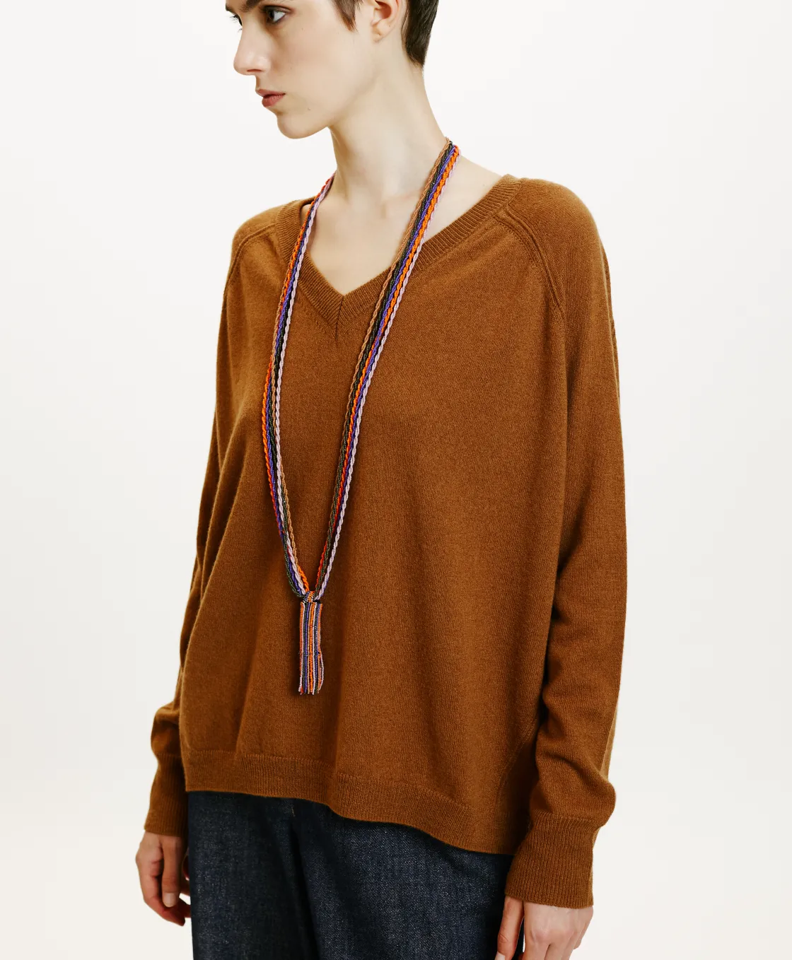 Momoni Mailles*TRICOT KIMI EN LAINE MÉRINOS CACHEMIRE - Tabac