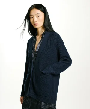 Momoni Mailles*TRICOT NATSU À CÔTES EN LAINE MÉRINOS - Bleu