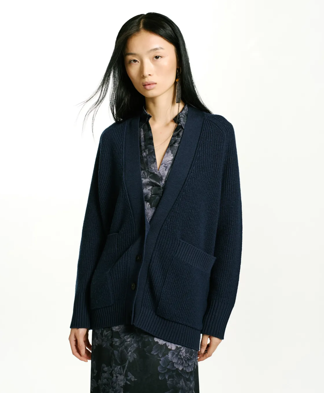 Momoni Mailles*TRICOT NATSU À CÔTES EN LAINE MÉRINOS - Bleu