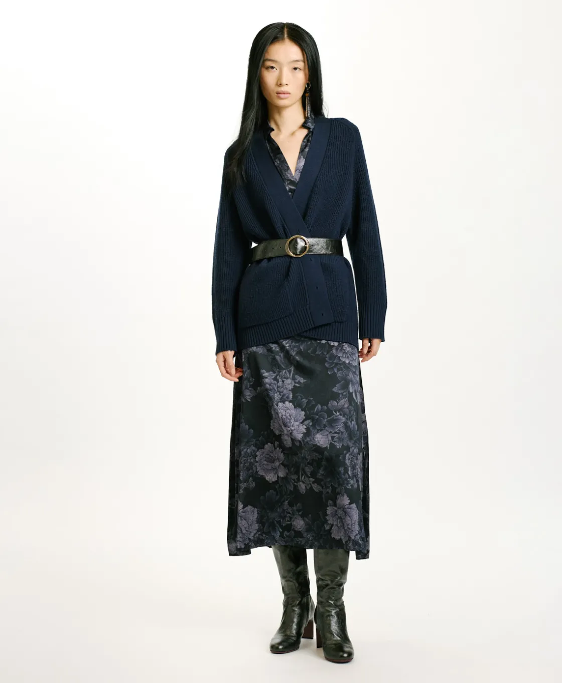 Momoni Mailles*TRICOT NATSU À CÔTES EN LAINE MÉRINOS - Bleu