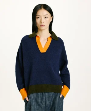 Momoni Mailles*TRICOT NEBBIOLO EFFET JERSEY COLOR BLOCK - Bleu