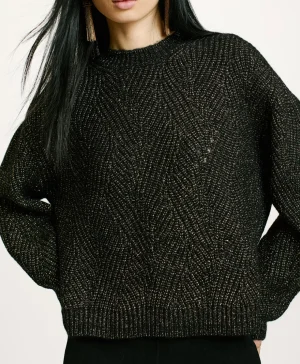 Momoni Mailles*TRICOT OITA POINT BRODERIE LUREX - Noir