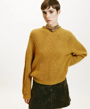 Momoni Mailles*TRICOT OITA POINT BRODERIE LUREX - Moutarde