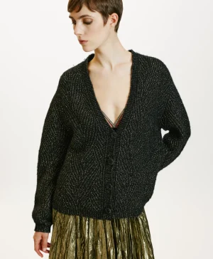 Momoni Mailles*TRICOT SAIKI POINT BRODERIE LUREX - Noir