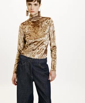 Momoni Tops Et T-Shirts*T-SHIRT INE EN VELOURS STRETCH - Taupe