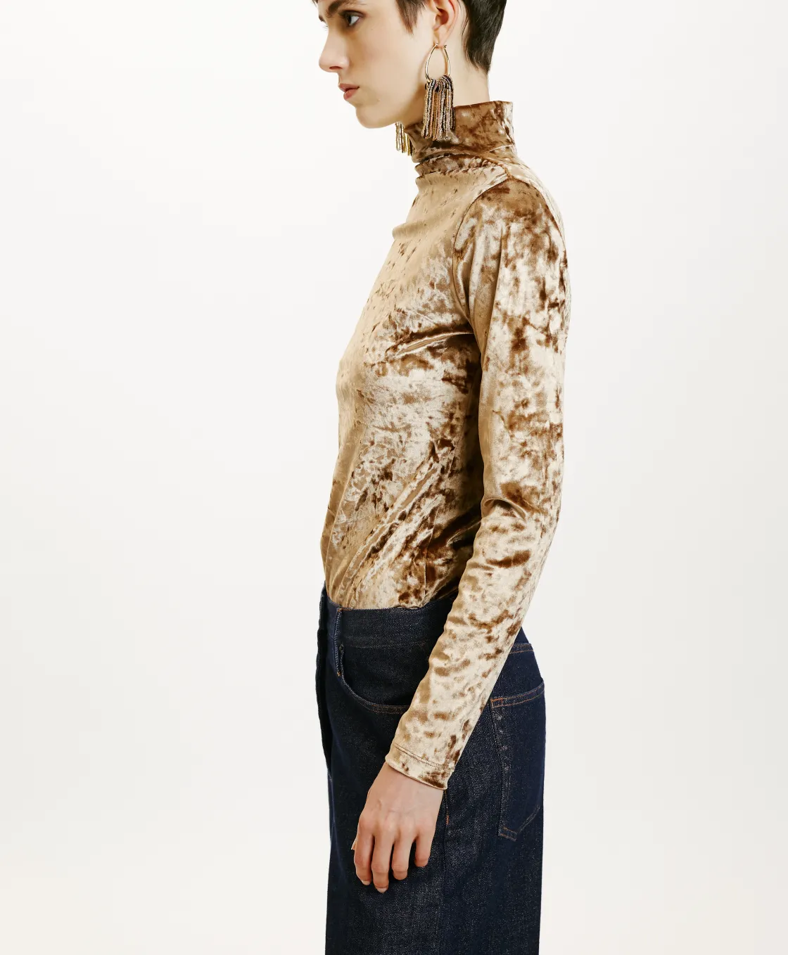 Momoni Tops Et T-Shirts*T-SHIRT INE EN VELOURS STRETCH - Taupe