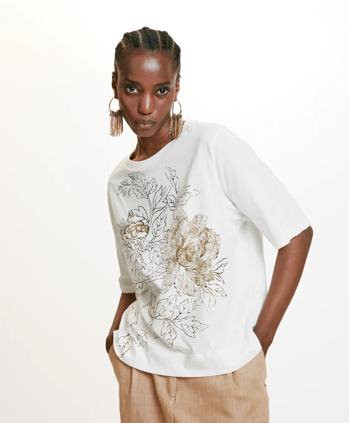 Momoni Tops Et T-Shirts*T-SHIRT IA EN JERSEY IMPRIMÉ LAMINÉ - Or