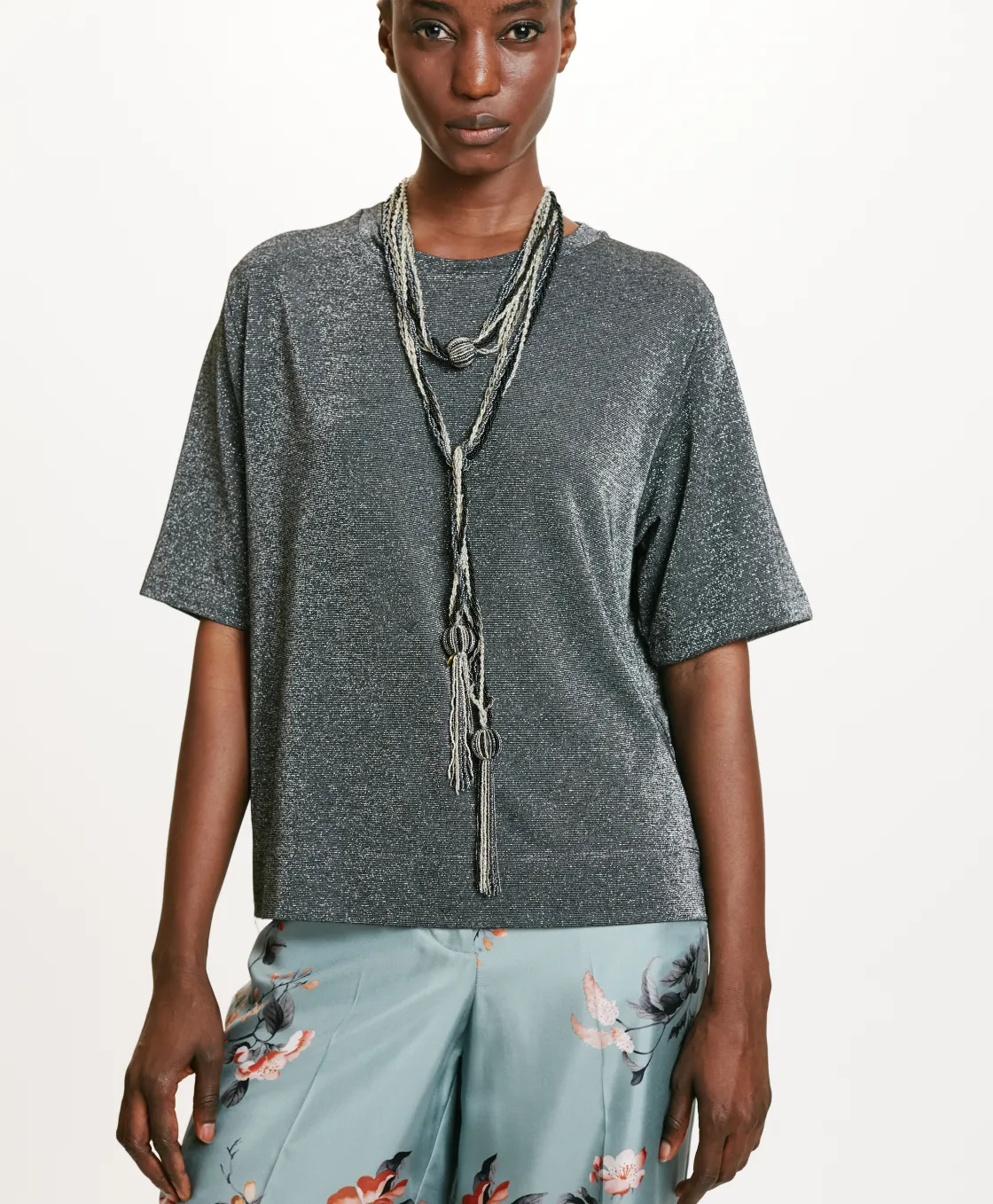 Momoni Tops Et T-Shirts*TSHIRT IORA EN JERSEY LUREX - GRIS FONCÉ GrisFoncé