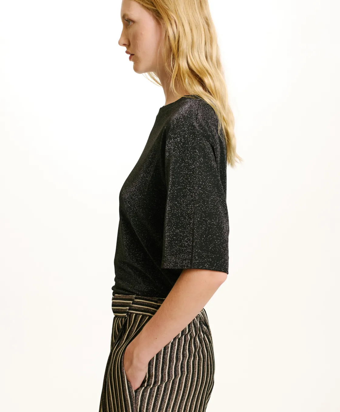 Momoni Tops Et T-Shirts*TSHIRT IORA EN JERSEY LUREX - GRIS CHARBON GrisCharbon