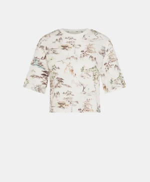 Momoni Tops Et T-Shirts*T-SHIRT MARU EN JERSEY IMPRIMÉ ALLOVER - CRÈME/TABAC Crème/Tabac