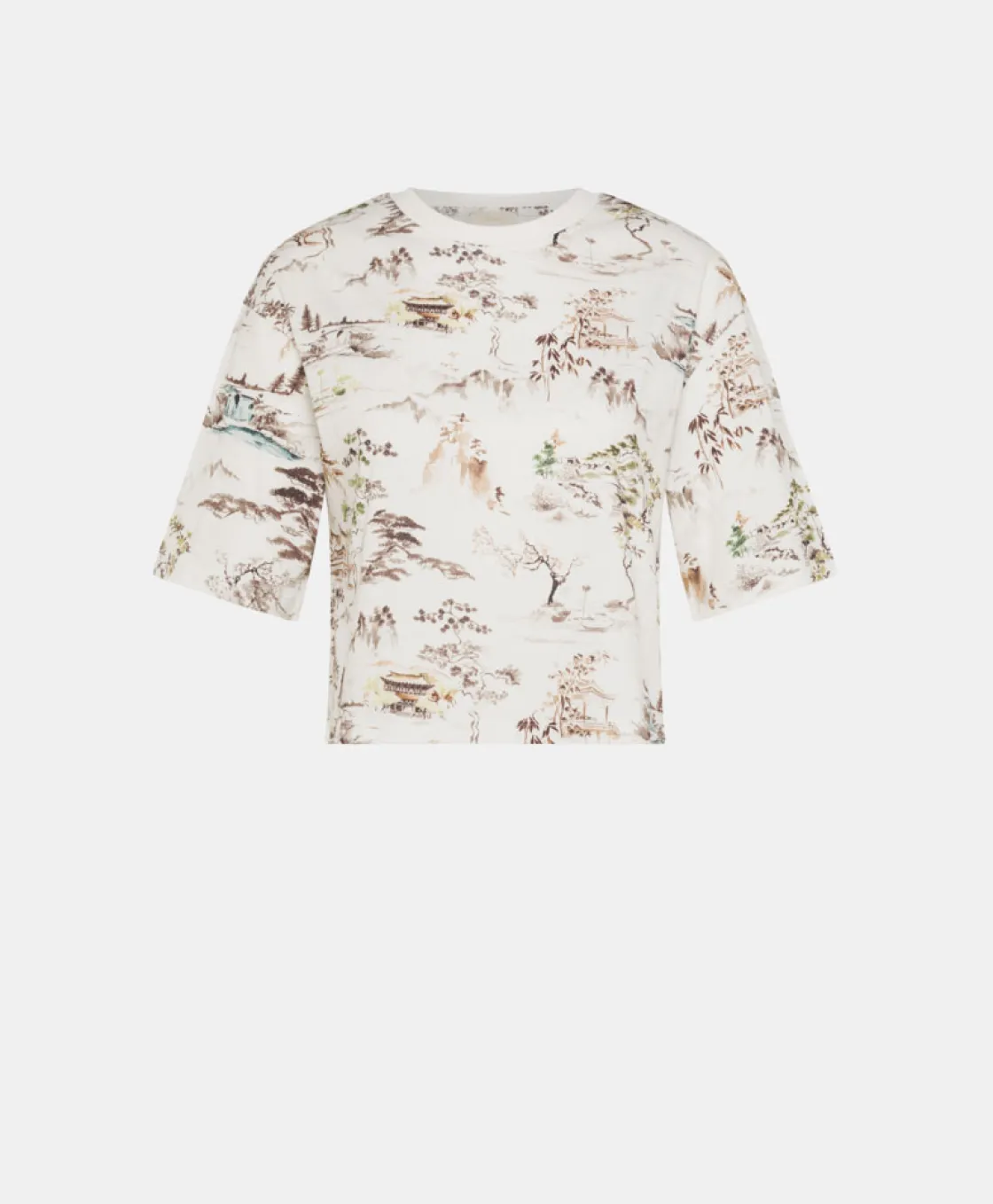 Momoni Tops Et T-Shirts*T-SHIRT MARU EN JERSEY IMPRIMÉ ALLOVER - CRÈME/TABAC Crème/Tabac