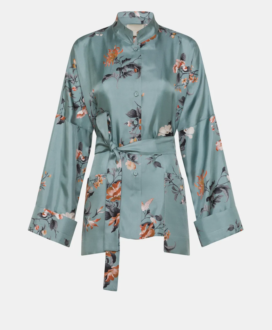 Momoni Vestes*VESTE JAPONIKA EN SERGÉ DE SOIE IMPRIMÉ - BLEU CLAIR/TABAC LightBlue/Tobaco