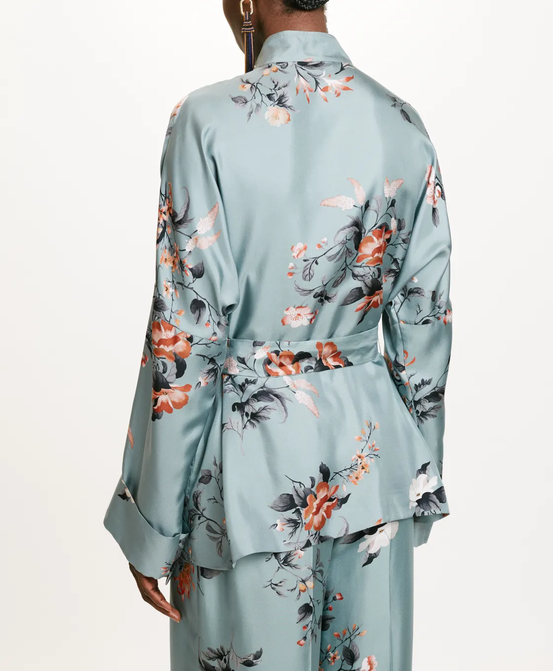 Momoni Vestes*VESTE JAPONIKA EN SERGÉ DE SOIE IMPRIMÉ - BLEU CLAIR/TABAC LightBlue/Tobaco