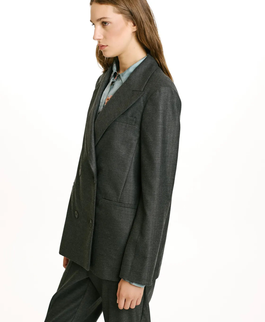 Momoni Costumes*VESTE ROSEMARY EN CHEVRON VISCOSE LAINE STRETCH - GRIS CHARBON GrisCharbon