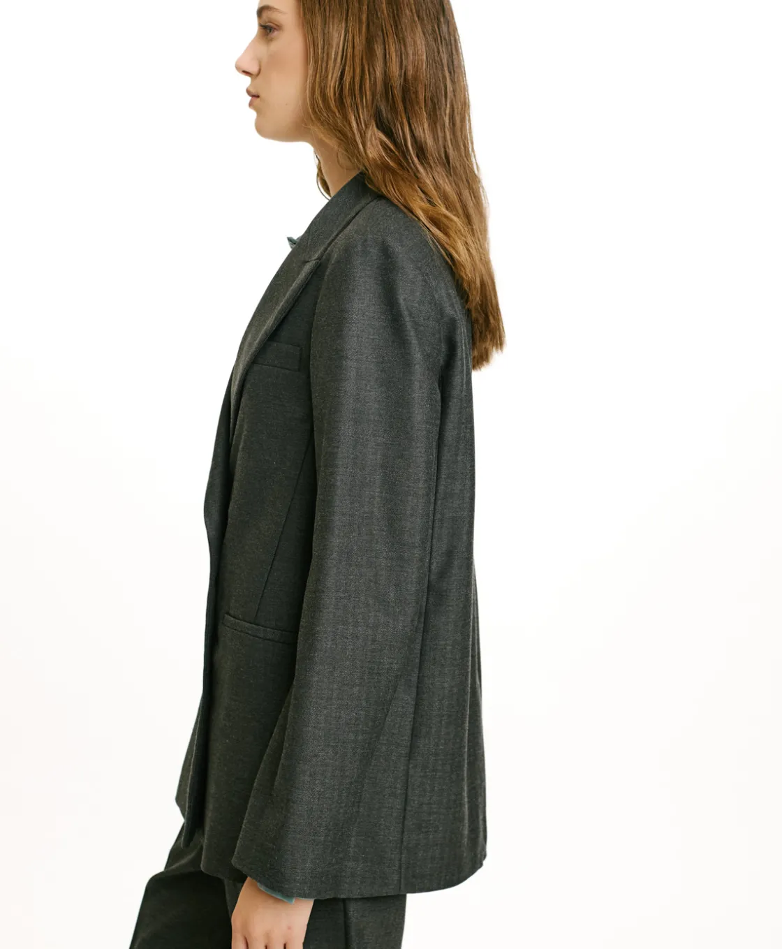 Momoni Costumes*VESTE ROSEMARY EN CHEVRON VISCOSE LAINE STRETCH - GRIS CHARBON GrisCharbon