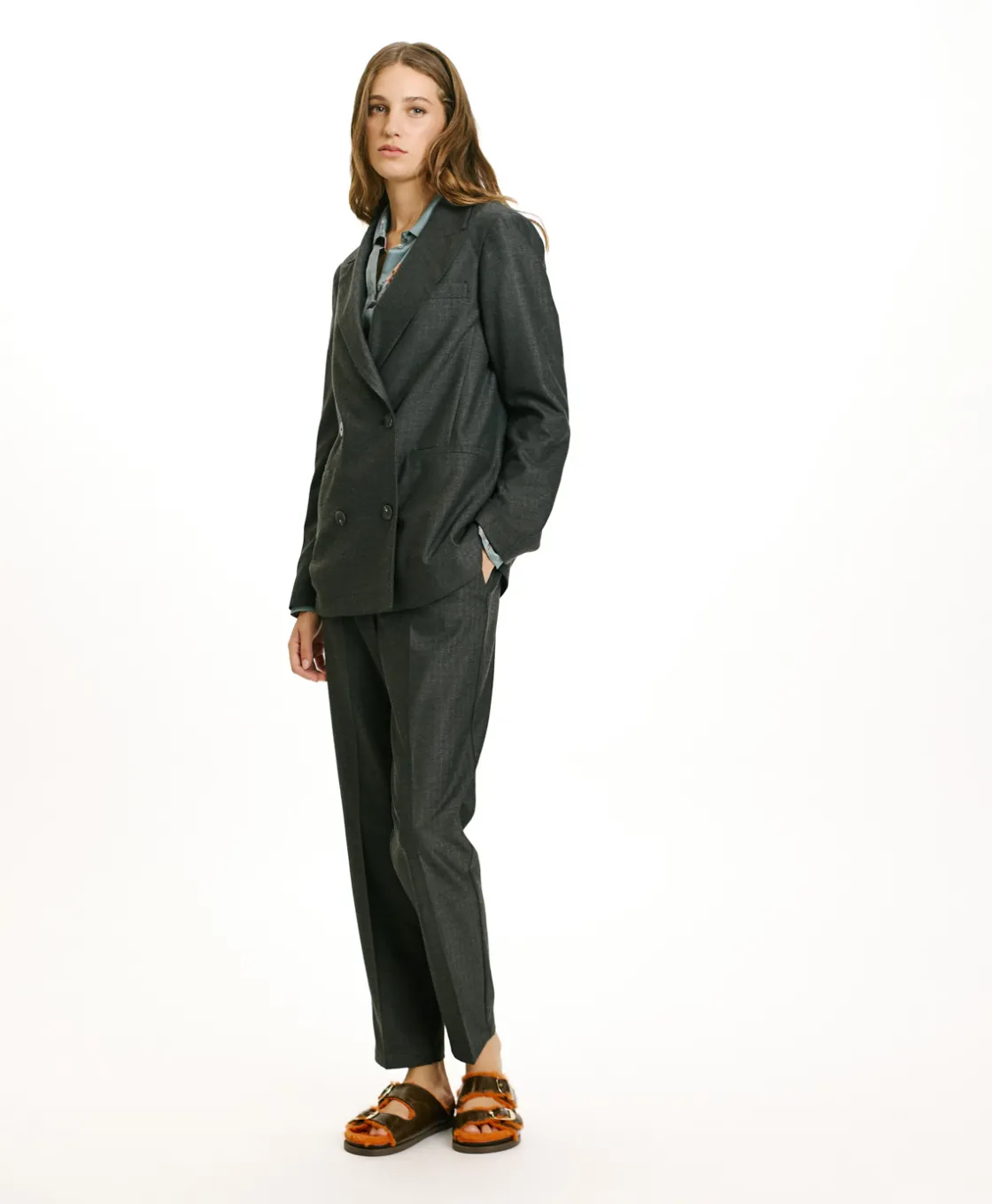 Momoni Costumes*VESTE ROSEMARY EN CHEVRON VISCOSE LAINE STRETCH - GRIS CHARBON GrisCharbon